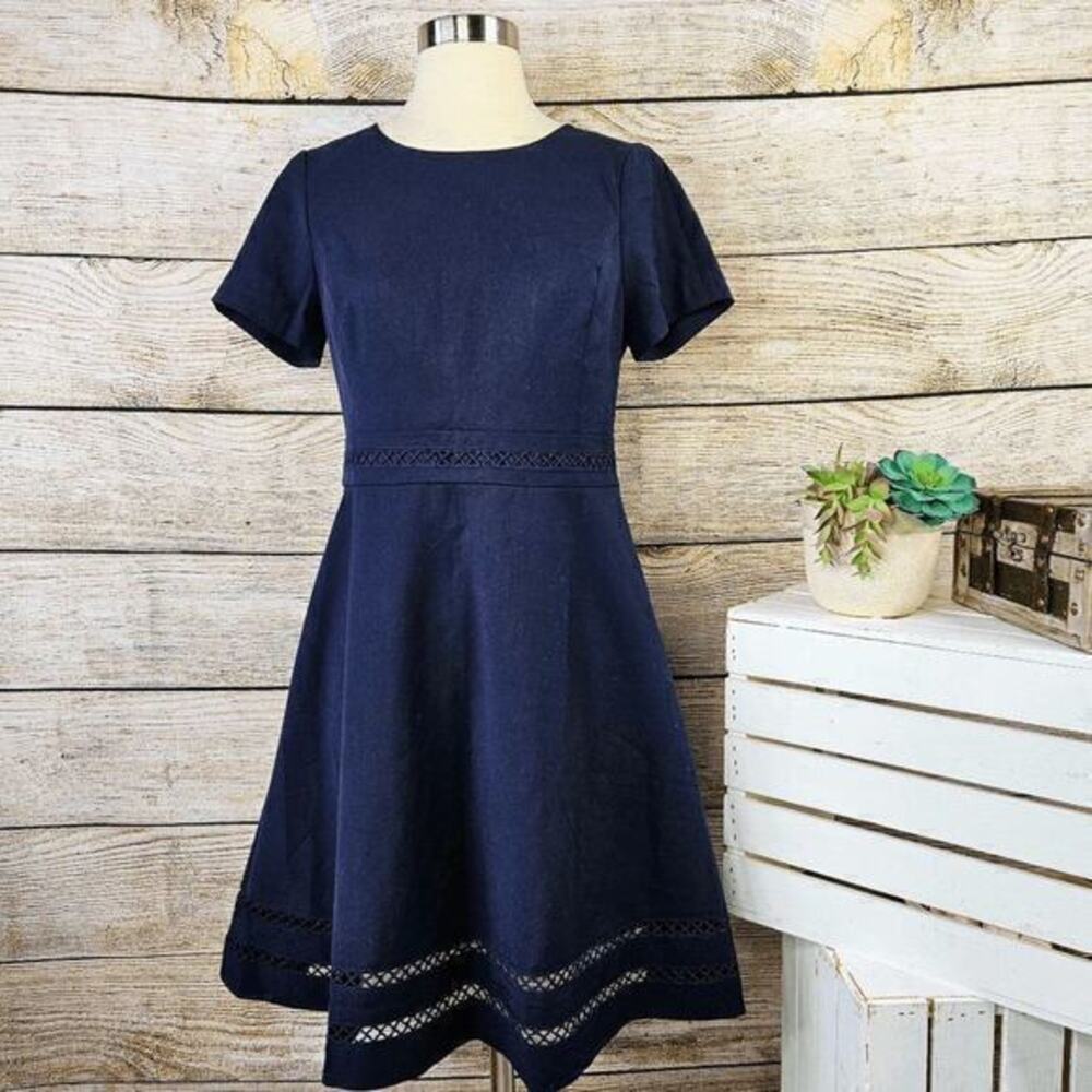 Lark & Ro Navy Short-Sleeve Fit-and-Flare Dress